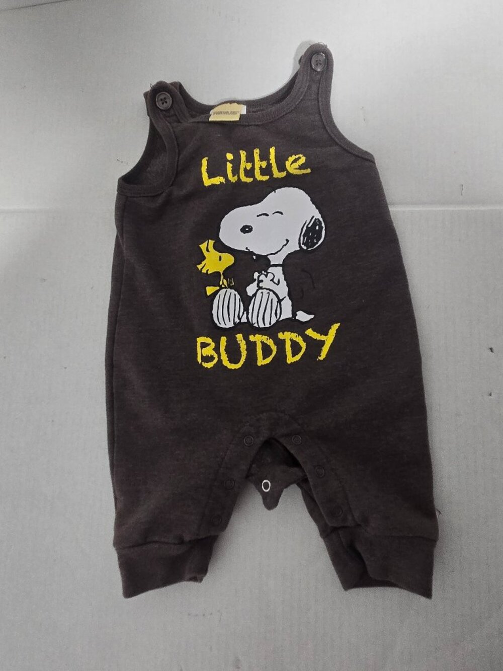 Peanuts Snoopy & Woodstock "Little Buddy" Baby Romper | 3 Months | Brown